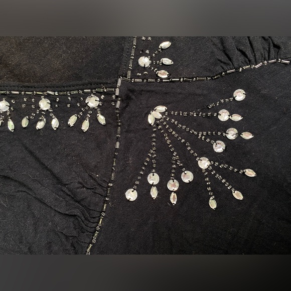 Women’s Rave Y2K charcoal embellished beaded small top with tie back - Picture 2 of 9